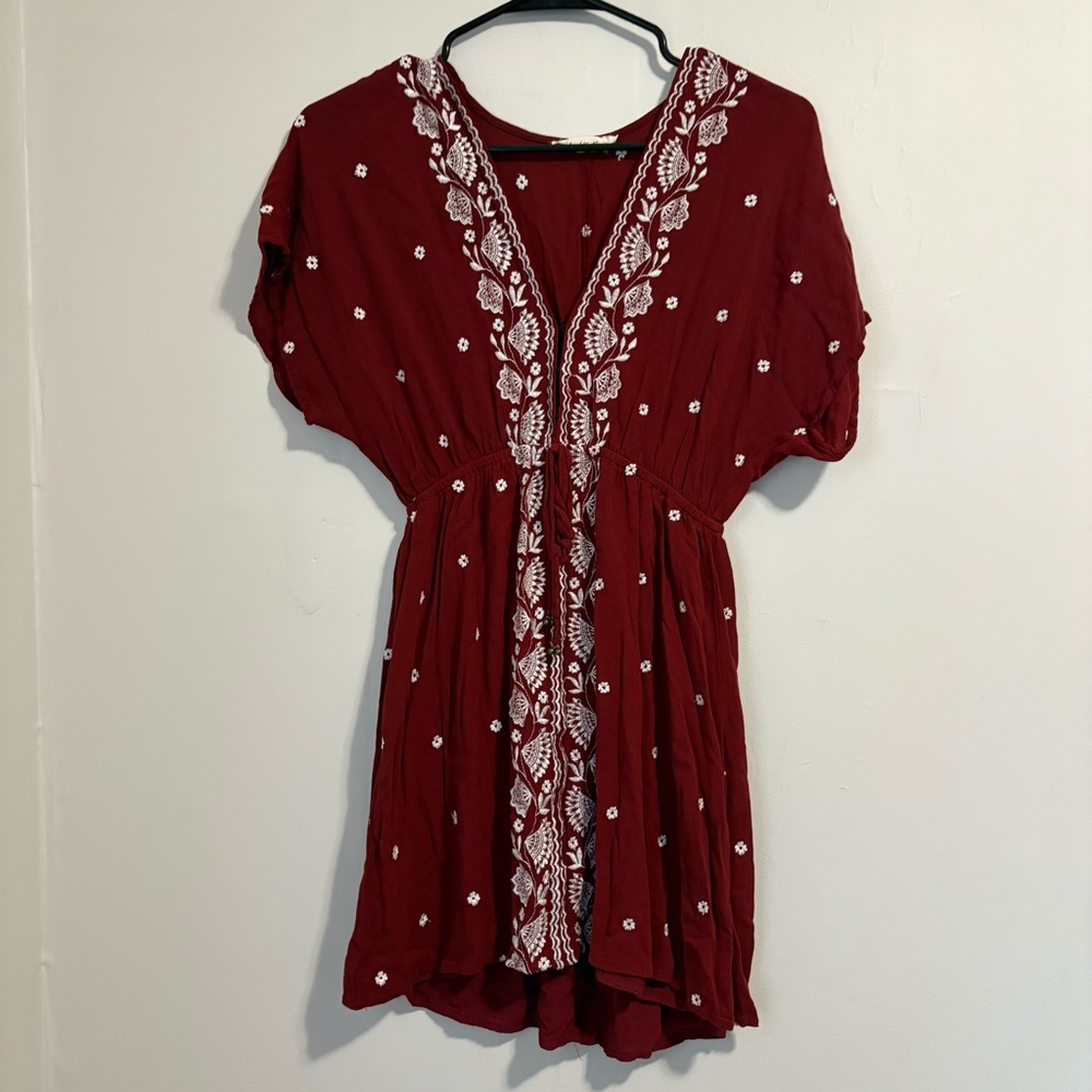 Chloe & Katie Rust Orange with White Embroidered Details Mini Dress | Size XS